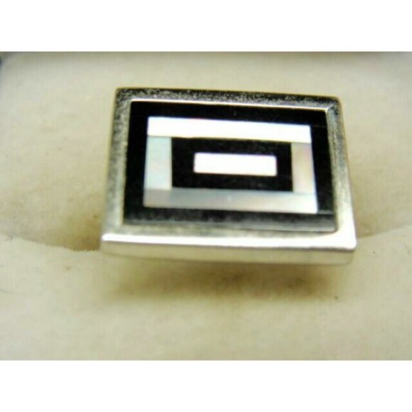 Cufflinks Black Onyx Pearl Double Rectangle Sterling Silver 925 Patina Vtg - Picture 2 of 12